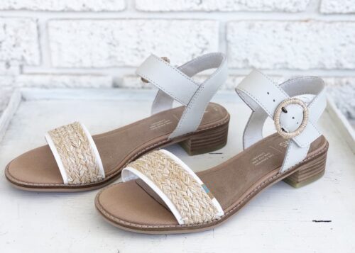 Off White Leather Faux Raffia Trim Camilla Sandal