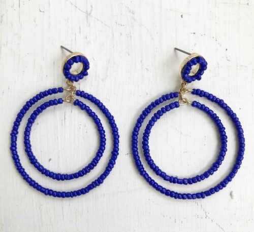 Blue Double Bead Circle Earring-24658
