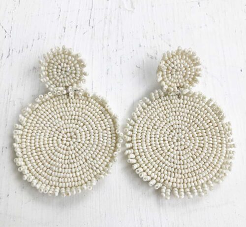 Ivory Double Beaded Disc Earring-18817