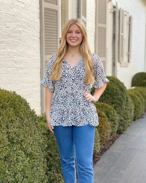 White Cheetah Ruffle Sleeve Blouse - Image 2