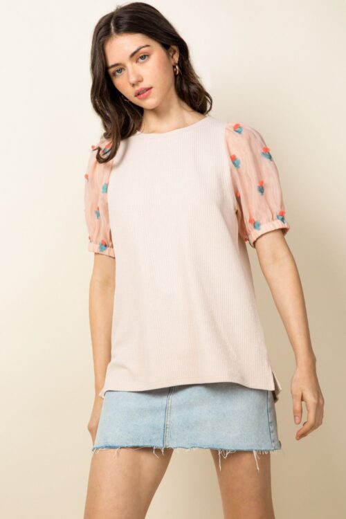 Sheer Puff Sleeve Top-THS0901 - Image 2