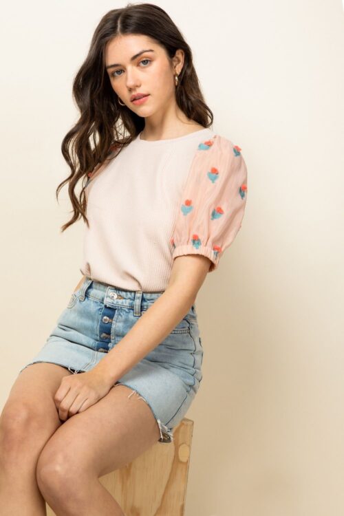 Sheer Puff Sleeve Top-THS0901