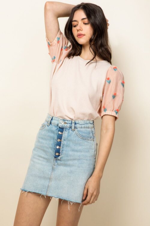 Sheer Puff Sleeve Top-THS0901 - Image 3