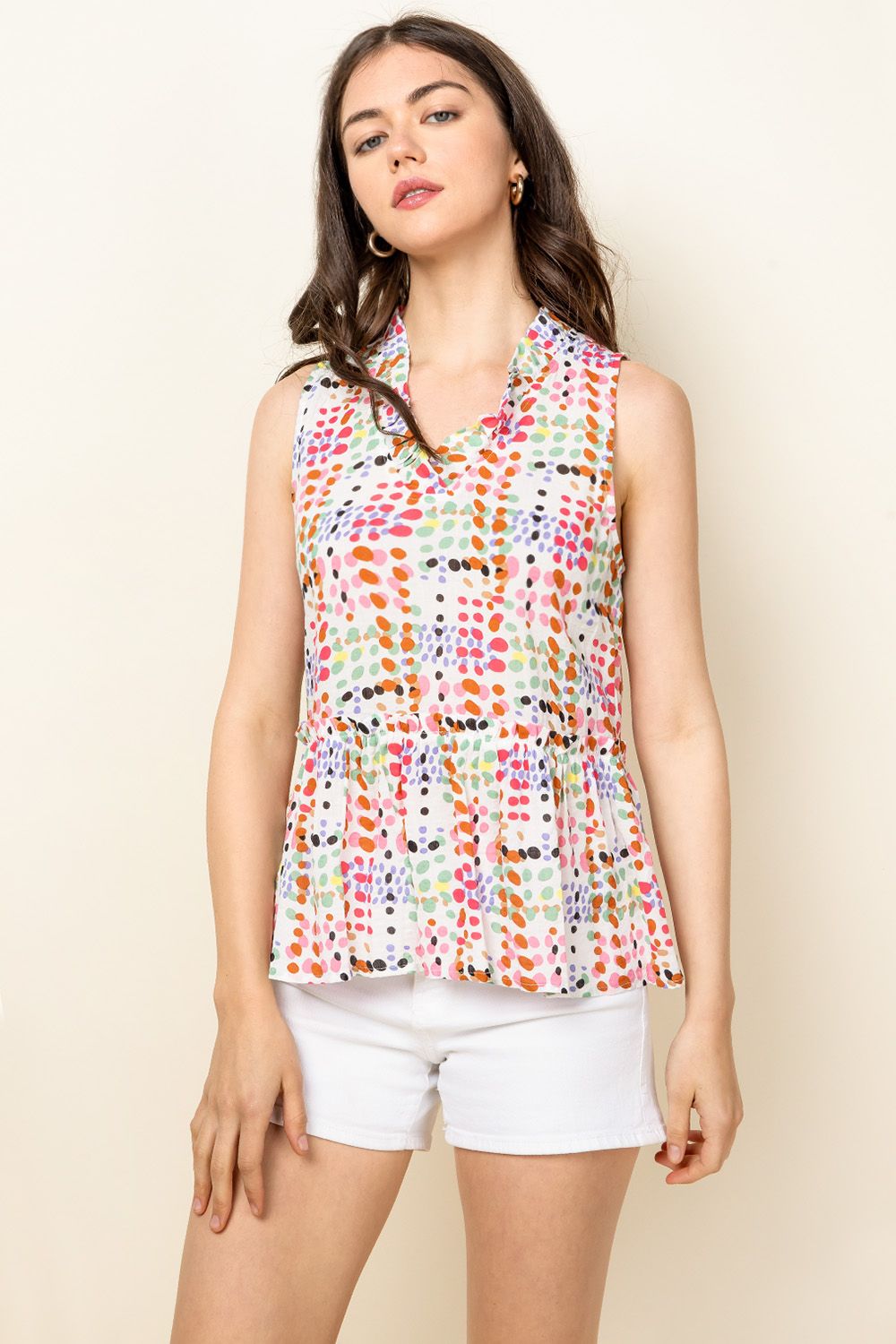 Multicolor Polka Dot Sleeveless Top (WCT993) - Peggy's Gifts & Accessories