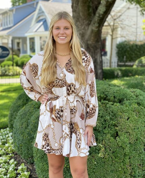Sand Chain Print Elastic Waist Shirt Dress