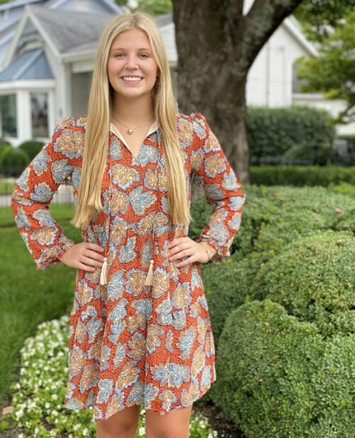 Leaf Print Tiered Dress