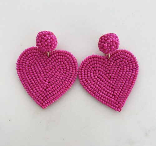 Fuchsia Seed Bead Heart Earring (22139)
