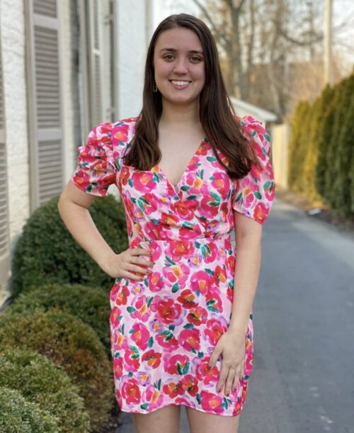 Pauline Hot Coral Puff Sleeve Dress