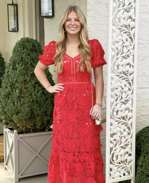 Sera Crochet Red Lace Midi Dress