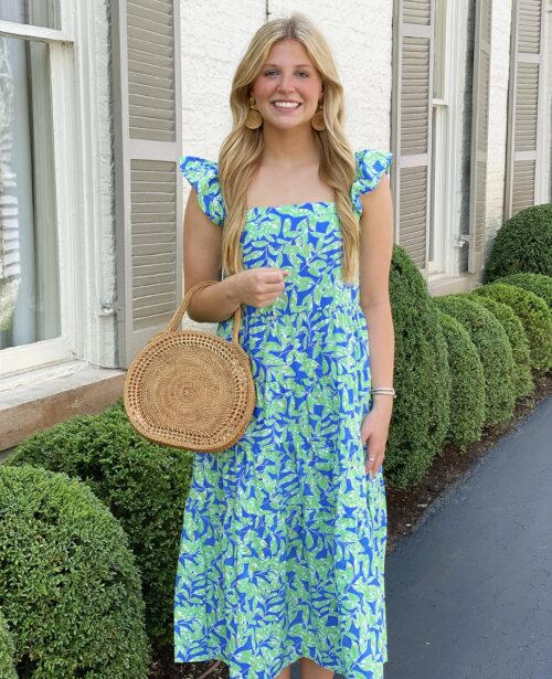 Blue/Green Print Tiered Dress