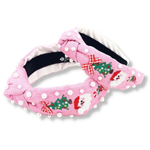 Pink Christmas Cross Stitch w/ Pearl Headband
