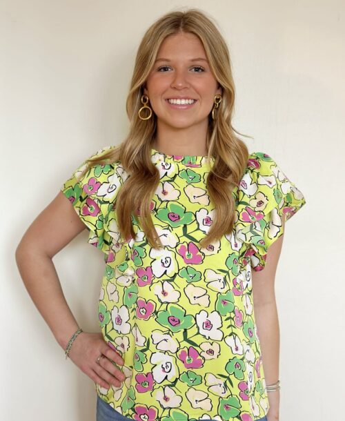 Floral Print Flutter Sleeve Top (ftm2297)