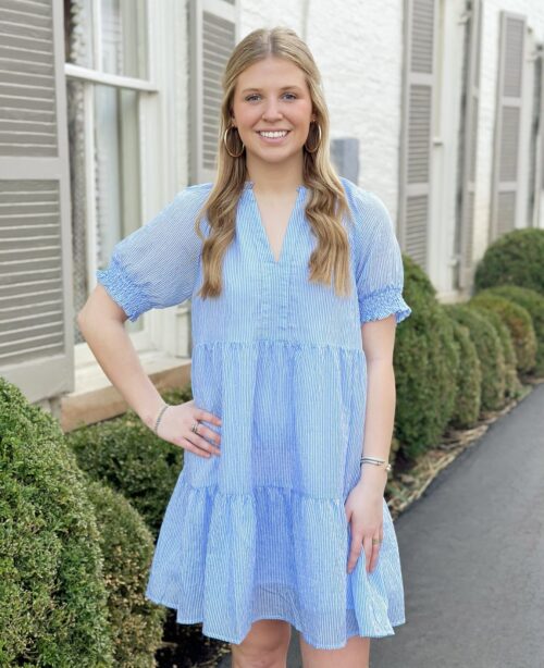Stripe Short Sleeve Tiered Dress (wct1783)