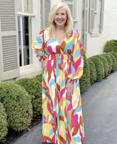 Fuchsia/ Yellow Printed Maxi Dress