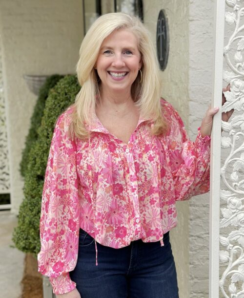 Ivory Pink Printed Woven Top