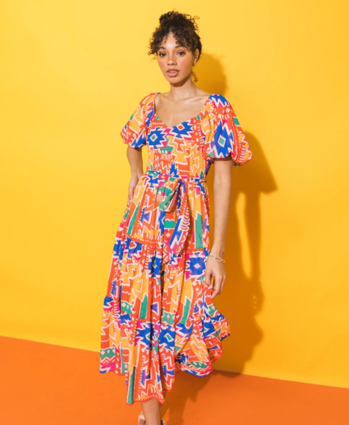 Red Multi Printed Midi Dress