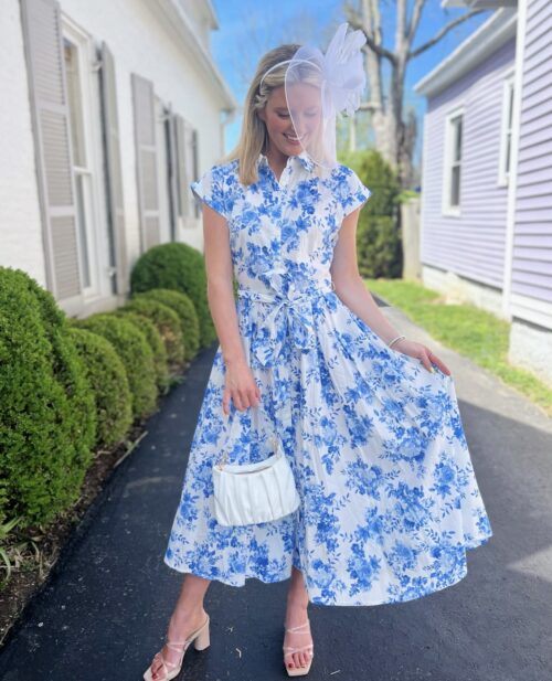 Blue Toile Midi Dress - Image 3