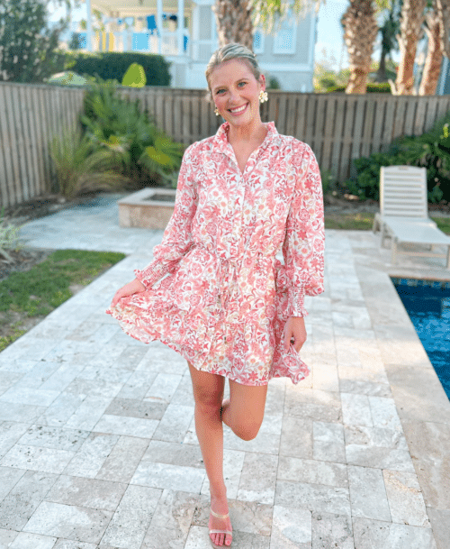 Mauve Multi Button Front Ruffle Dress