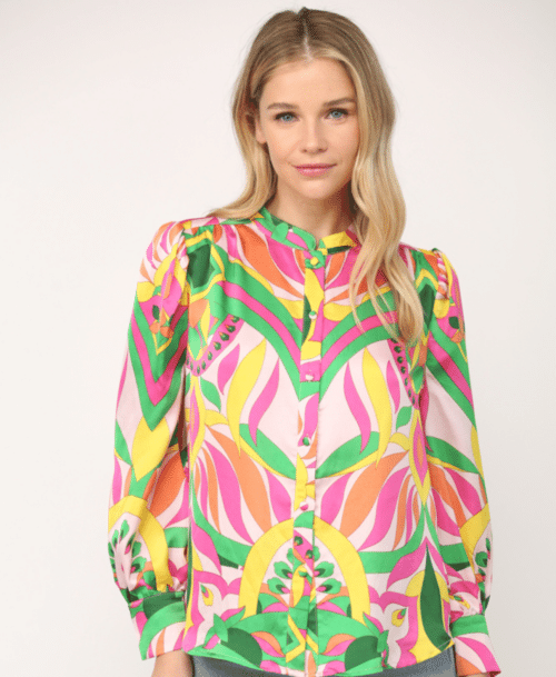 Abstract Print Collar Button Down Shirt