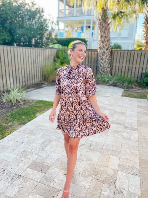 Lilac/Camel Multi Abstract Tiered Dress - Image 2