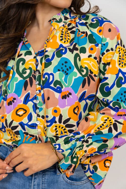 Floral Poplin Garden V-Neck Top - Image 2