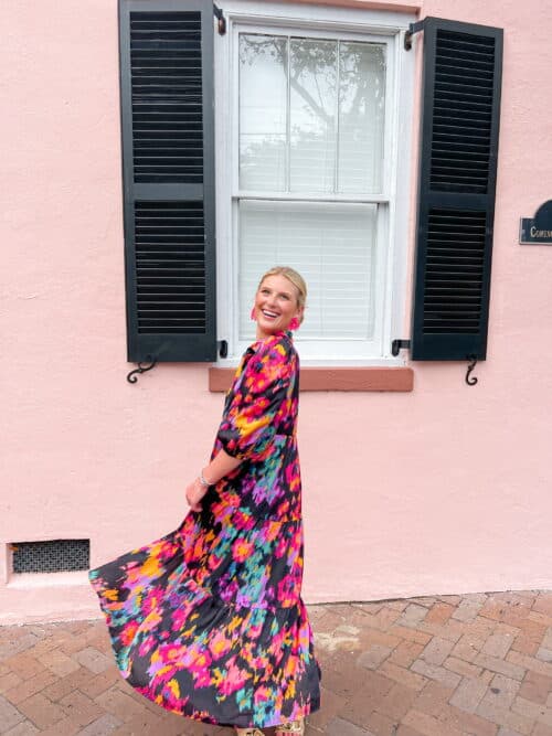 Black Multi Color Collared Puff Sleeve Midi - Image 2