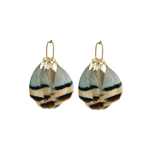 Brown Striped Feather Statement Tassel Earring