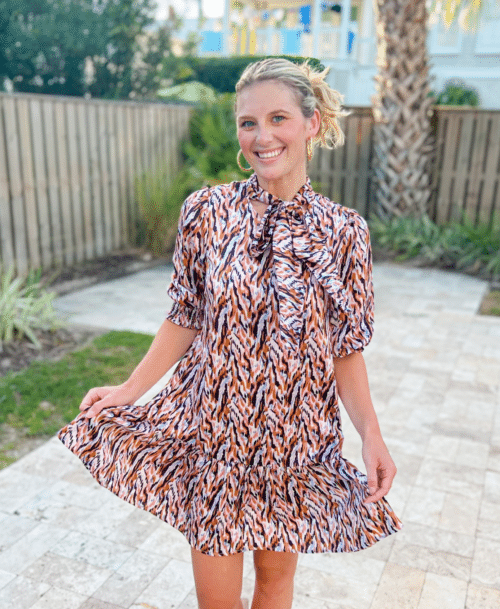 Lilac/Camel Multi Abstract Tiered Dress