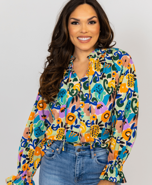 Floral Poplin Garden V-Neck Top