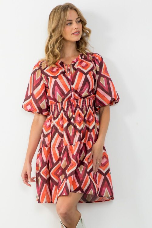 Puff Sleeve Pattern Dress (1978) - Image 2