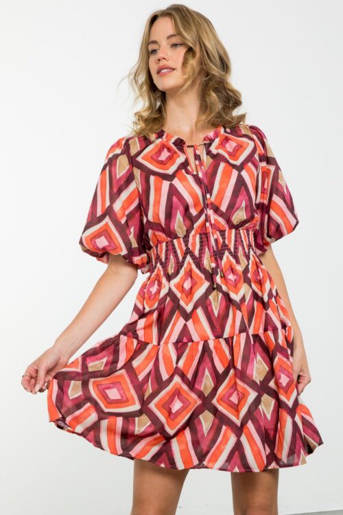 Puff Sleeve Pattern Dress (1978) - Image 3
