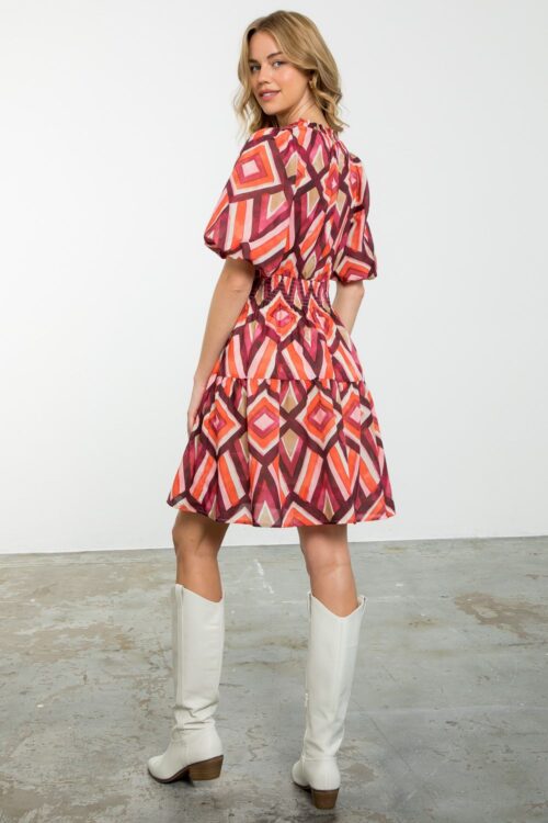 Puff Sleeve Pattern Dress (1978) - Image 5
