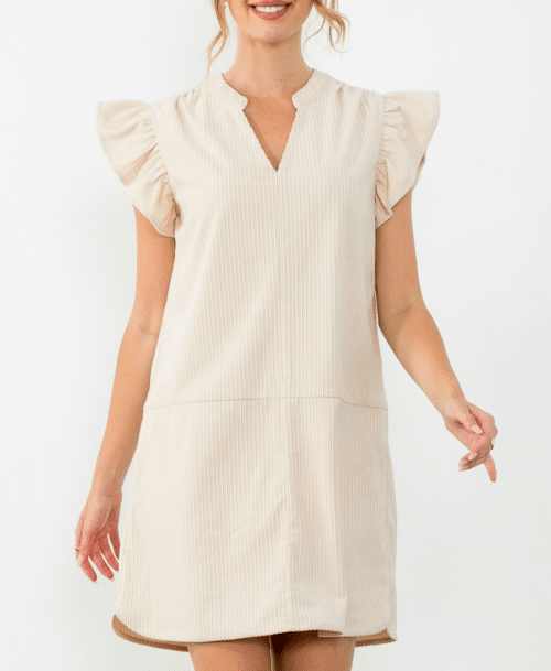 Cream Flutter Sleeve Corduroy Dress (1958) - Image 2