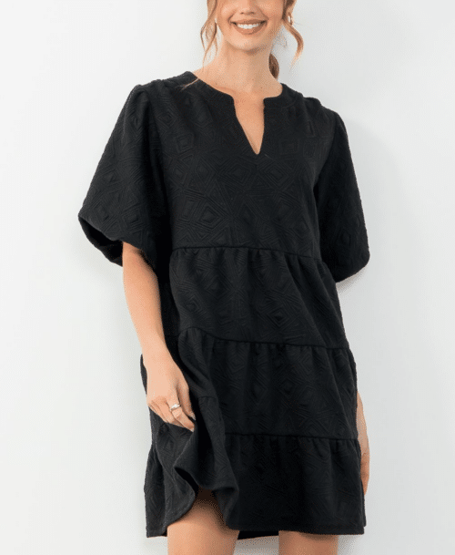 Black Puff Sleeve Textured Dress (1960)