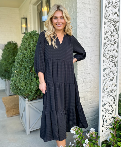 Black Checked Midi Dress