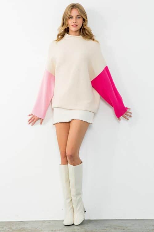 Cream Colorblock Sleeve Sweater (1846) - Image 2