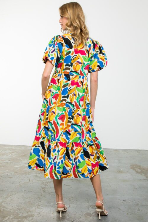 Cream Multi ColorTiered Midi Dress (1685) - Image 3