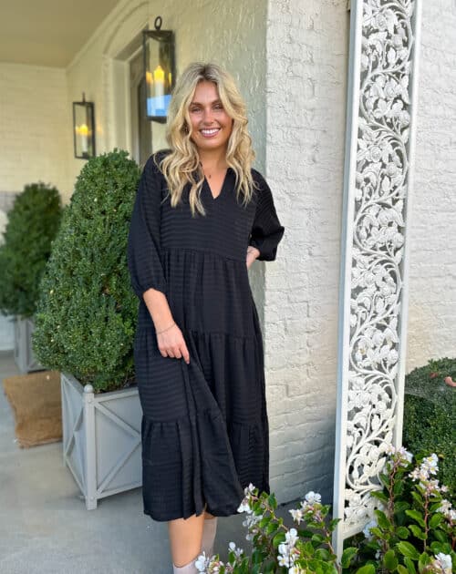 Black Checked Midi Dress - Image 2