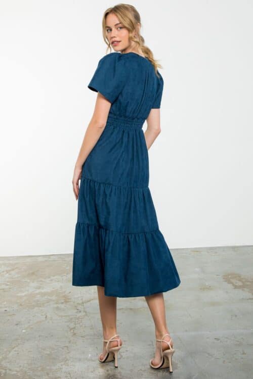 Blue Corduroy Tiered Midi Dress (1413) - Image 3