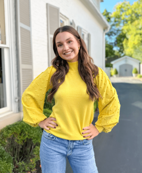 Mustard Polka Dot Balloon Sleeve Sweater