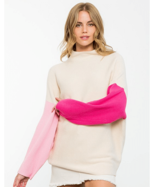 Cream Colorblock Sleeve Sweater (1846)