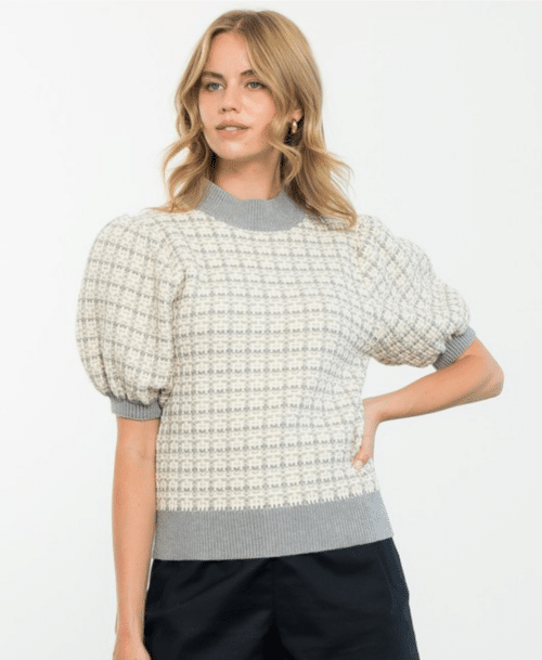 Cream Balloon Sleeve Knit Top (0065)