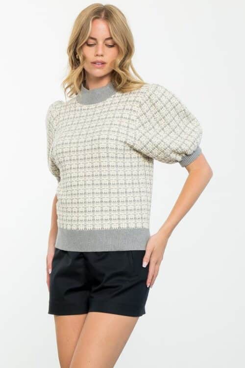 Cream Balloon Sleeve Knit Top (0065) - Image 2