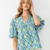Teal Puff Sleeve Pattern Top (2601)