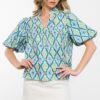 Teal Puff Sleeve Pattern Top (2601) - Image 2