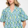 Teal Puff Sleeve Pattern Top (2601) - Image 3