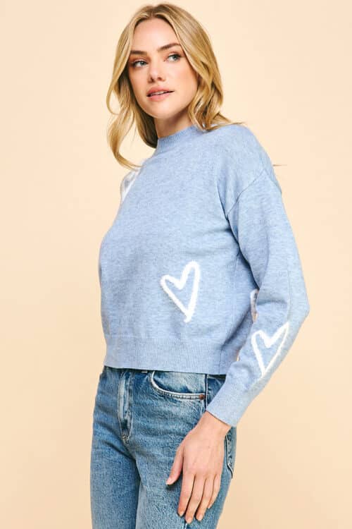 Dusty Blue Heart Pullover Sweater - Image 2