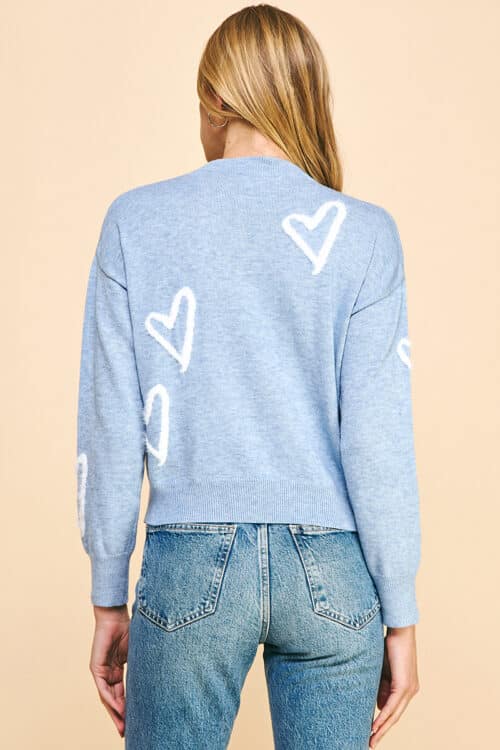 Dusty Blue Heart Pullover Sweater - Image 3