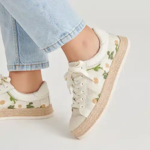 Azalia White Floral Raffia Sneaker - Image 2