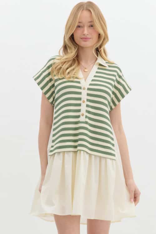 Olive Stripe Shirt Dress
